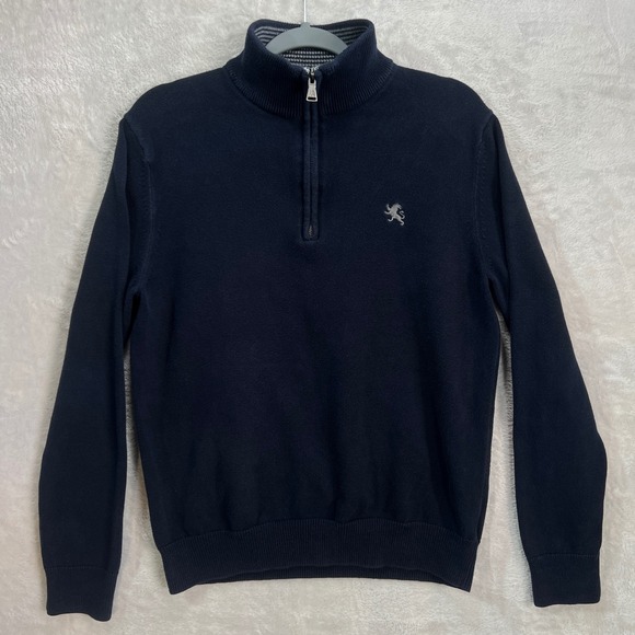 Express Other - Express Mens M Navy Quarter Zip Pullover Sweater 100% Cotton Knit Lion Logo